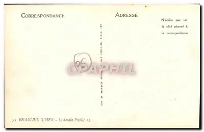 Beaulieu-sur-Mer — Publiczny ogród — Wyd. Letellier, Paryż — Rewers