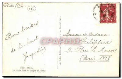 Droga w Gorge du Cians — Les Belles Éditions Françaises, 2, rue Trachsel, Nice — nr 14687 — Rewers