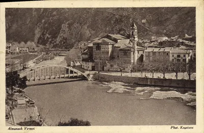 Bilhete postal antigo Breil Estação na fronteira franco-italiana