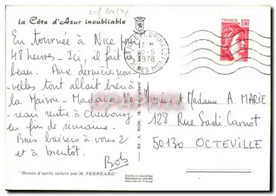 Cagnes-sur-Mer, montée de la bourgade — dessin d'après nature par M. Perreard, éditeur imprime en France, n° 137 — Back