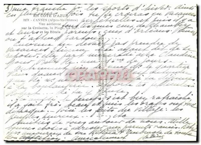 Cannes — widok z lotu nad Croisette, plażą, basenami i hotelami — Y. Greff — Rewers