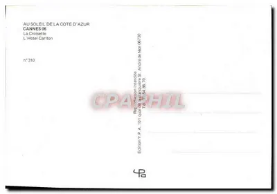 Cannes — Hotel Carlton — Edizione Y.P.A. n° 310 — Verso