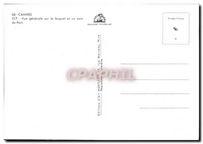 Cannes — widok ogólny na Suquet i fragment portu — Wydawnictwo Art Montluet, Nice — Rewers