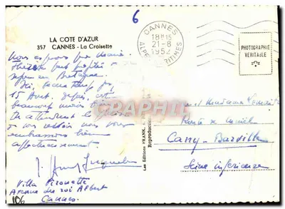Cannes — La Croisette — widok promenady i portu — Wydawnictwo Frank, nr 357 — Rewers