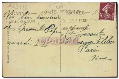 Cannes - Bulwar i baseny Croisette — Wydawnictwo R. C. Hugé, nr 412 — Rewers