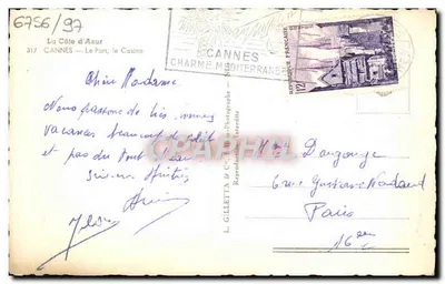 Cannes — O Porto, o Casino — L. Gilletta & Cie, Editor — Verso