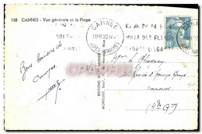 Cannes — Ogólny widok i plaża — Wydawnictwo Art Munier, nr 128 — Rewers