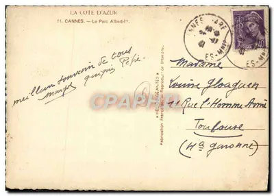 Cannes — O Parque Albert-Ier — Editora Héloïse Antes — Verso