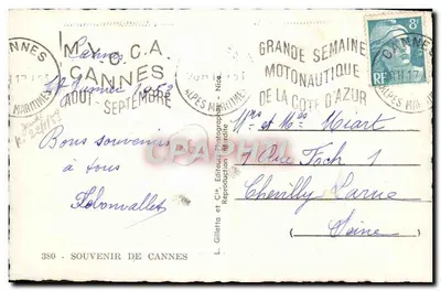 Cannes — Erinnerung an Cannes — L. Gilletta et Cie, n° 380 — Rückseite