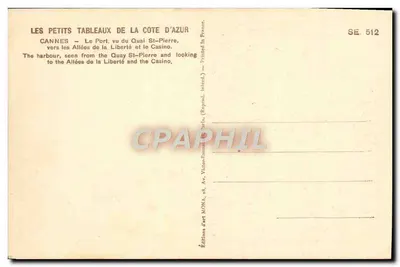Cannes — Port widziany z Quai St-Pierre, ku Allées de la Liberté i Kasyno — Wydawnictwo sztuki MONA, SE. 512 — Rewers