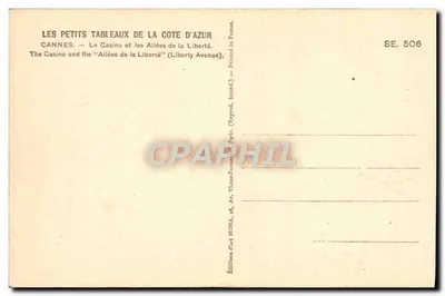 Cannes — Kasyno i Aleje Wolności — Wydawnictwo Art Mona, SE 506 — Rewers