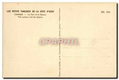 Cannes — O Porto e o Casino — Éditions d'art MONA, SE. 514 — Verso