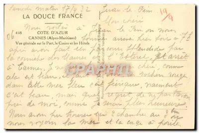 Cannes — Ogólny widok na port, kasyno i hotele — La Douce France, nr 448 — Rewers