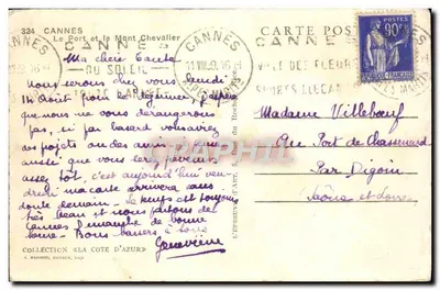 Stara pocztówka Cannes Port i Mont Chevalier łodzie — Rewers