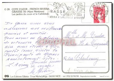 Grasse - Ogród na Cours i Katedra — Les Editions Gilletta, n° G 28 — Rewers