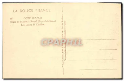Les Lacets de Castillon — Trasa z Menton do Sospel (Alpes-Maritimes) — Wydawnictwo Art YVO, Paryż — Rewers