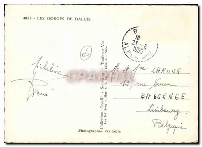 As Gorges de Daluis — Coleção Occelli — Edições Souvenir — Verso