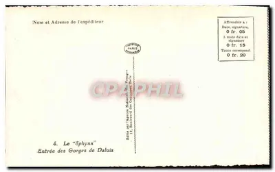 Entrada das Gorges de Daluis — Vista do « Sphynx » — Agência Nacional de Viagens, Paris — Verso