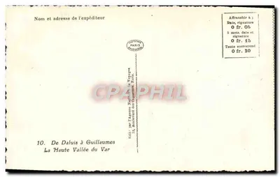 A Alta Vale do Var — vista do cânion — editada pela Agência Nacional de Viagens, Paris — Verso