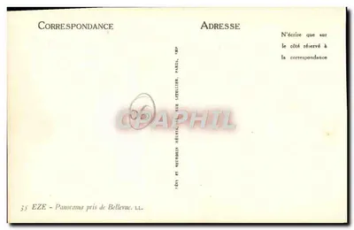 Eze — Panorama z Bellevue — Imp. Letellier, Paryż — Rewers