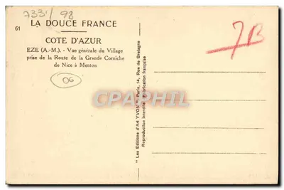Eze (A.-M.) — Ogólny widok wioski z drogi Grande Corniche z Nicei do Menton — Yvon — Rewers