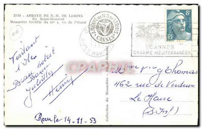 Abadia de Nossa Senhora de Lérins — Mosteiro fortificado do século XI visto do Oeste — Cannes — Verso