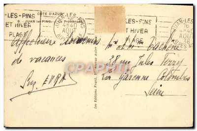 Juan-les-Pins — Promenade e inverno — Les Éditions Auber — Verso