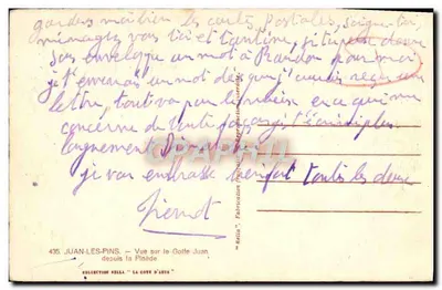 Juan-les-Pins — Uitzicht op het Golfo Juan vanuit de Pineta — Uitgever Rella, n° 435 — Achterkant