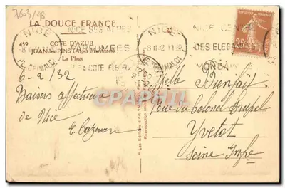 Playa de Juan-les-Pins — vista animada — Yvion, n° 1603/98 — Reverso