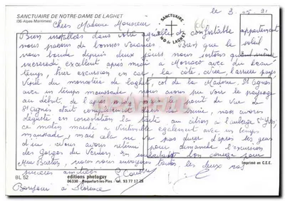 Santuário N.D. de Laghet — editor edições photoguy, n° BL 52 — Verso