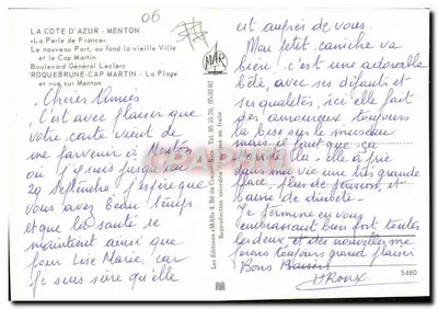 Menton — A Côte d'Azur — Edições MAR — Verso