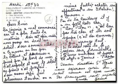 Menton — Telegram z Menton — Wydawnictwo Sztuki Yvona — Rewers