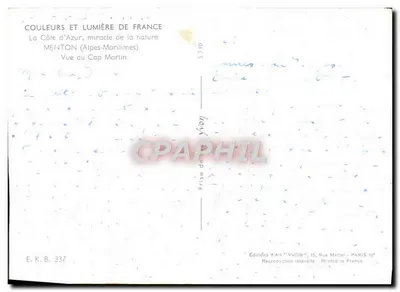 Menton (Alpes-Maritimes) — Vista do Cap Martin — Éditions d'Art 'YVON', Paris — Verso