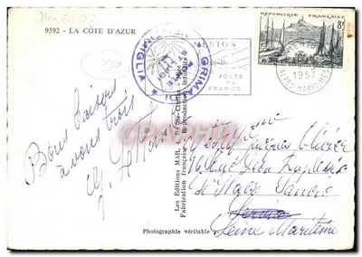 Menton - Widok z granicy — Les Éditions M.A.R. - n° 9592 — Rewers