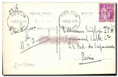 Menton - Quai Bonaparte — widok portu i gór — wydawca MUNIER nr 842 — Rewers