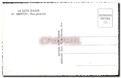 Menton — Ogólny widok — Wydawnictwo Art Munier, nr 19 — Rewers