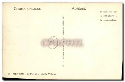 Menton — Het Haven en de Oude Stad — Uitgever Lévy et Neurbein Réunis, Parijs — Achterkant