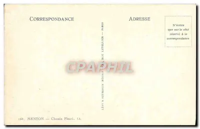 Kolorowy ścieżka — Menton — Wydawca Lévy & Neurdein Réunis — Rewers