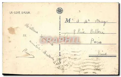 Stara pocztówka Menton Stare Miasto Podejście do Amiraute — Rewers