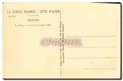 Menton - As Ruas com Arcos da Velha Cidade — Edição de Arte YVON, Paris — Verso
