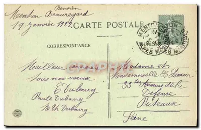 Menton — O Quai de Garavan — Coleção A. Bettini, n°21 — Verso
