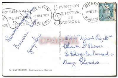 Cap Martin - Panorama na Menton — wydawca C.A.P. nr 15 — Rewers