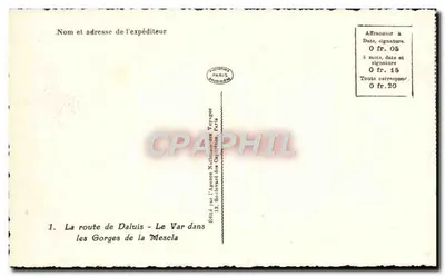 As Gorges da Mescla — Estrada de Daluis — Editado pela Agência Nacional dos Viagens, Paris — Verso