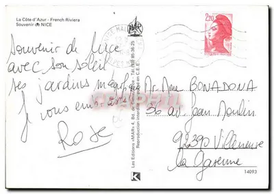 Nice — vista panorâmica e cenas da Côte d'Azur — editor MAR, n° 14093 — Verso