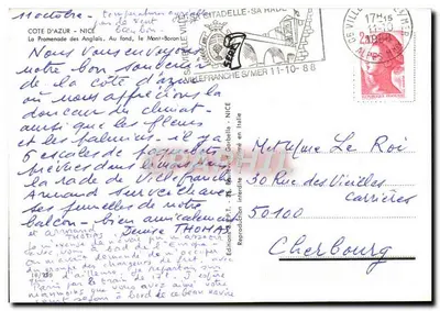 Vista da Promenade des Anglais em Nice — Edições G. B. P. T. — N° 16/1999 — Verso