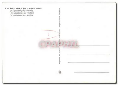 Nice - Côte d'Azur - A Promenade dos Ingleses — CPAPHTEL, série B 24 — Verso