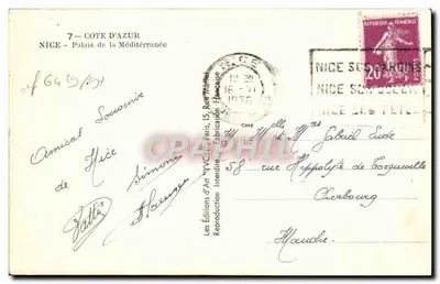 Nice - Pałac Morza Śródziemnego — widok z Promenady Anglików — Wydawnictwo Art NVOT, Paryż — Rewers