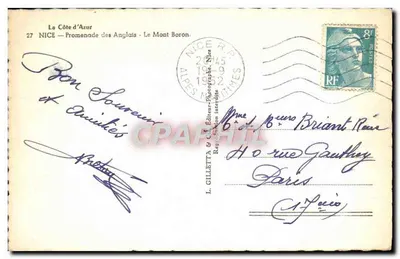 Nice — Promenade dos Ingleses — Mont Boron — L. Gilletta & Cie — Verso