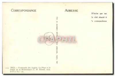 Nice — Promenade dos Ingleses, A Praia e o Palácio da Méditerâneo — M. Dalmas, Arq. D.P.L.G. — n° 314 — Verso