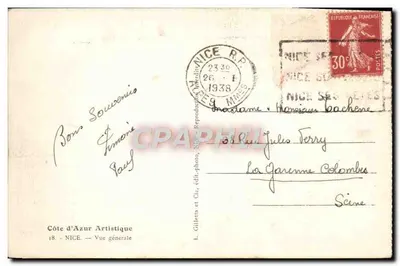 Ogólny widok Nicei — Côte d'Azur Artistique — L. Gilletta, wyd. i fot. — Rewers